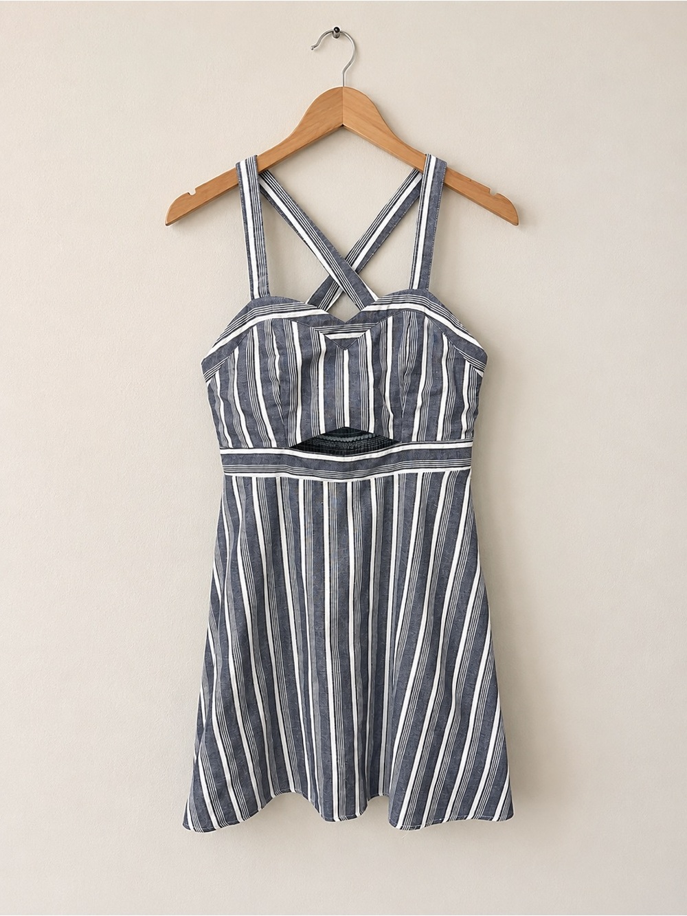 Altard State Blue & White Striped Cotton Cutout Sundress | Size Large
